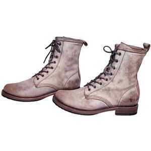 FRYE Veronica Combat Boots Distressed Tan/Beige Women's Size 9 B in VGUC